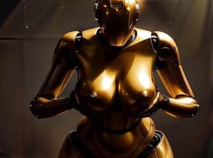 Golden Sex Robot Gets Tested  By A Big Black Cock And Receive Cum Inside - AI Porn