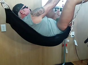 Blowjob amateur dilf gets fucked in sling at home by his best boyfriend