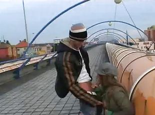 Slut gets pumped on public road