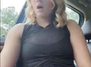 masturbation, public, voiture, blonde, gode, solo