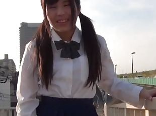 asiático, público, adolescente, brinquedo, japonesa, uniforme, flashar