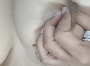 Self boobs press and pussy fingering