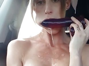 Vanessa Hastings Sucks Dildo in Car