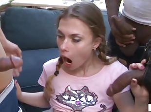 Russian Teen 18+ Gangbanged By Black Dudes