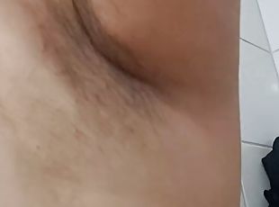 Wife has a lot of hair on her pussy, her armpits are growing hair and she shows her adorable tits