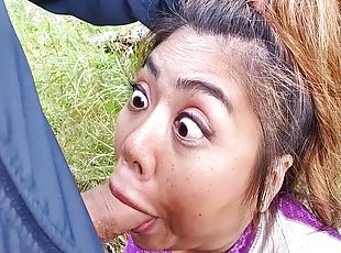 Ahegao facial blowjob outdoor