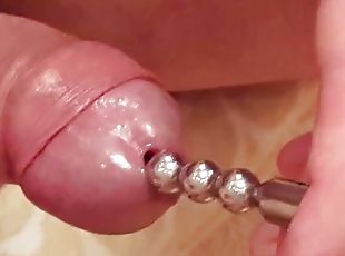 Extreme deep  cock sounding  close up and a cumshot while sounding  rod is fully  inside