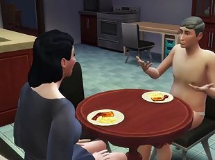 The Sims 4: Slutty wife fucks cuckold husband while he naps BBC