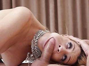 Marvelous blonde ends energized oral kinks with spunk on face