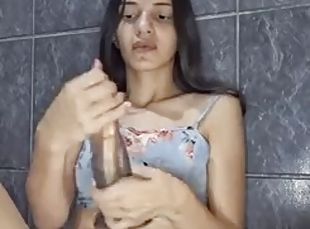 Brazilian Alice Lima records herself in the bathroom at home while masturbating