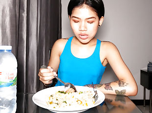 Feeding my Thai GF with food and my prick