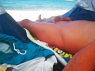 Trying Not To Get Hard Watching Teens On The Nude Beach - Soft Cock Precum Leak