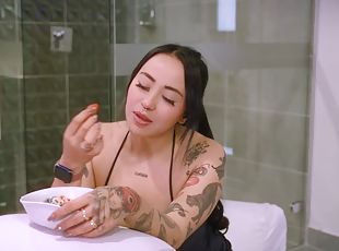 Big ass latina eats your milk for breakfast until she cums