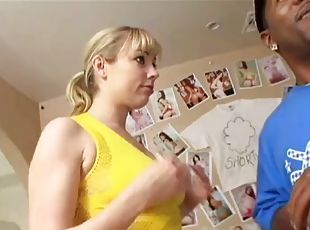 Blonde babe Adrianna Nicole anal fucked in interracial session