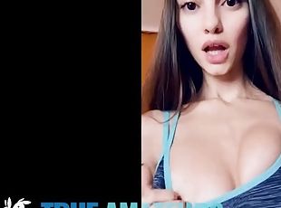 TRUE AMATEURS - Watch SolaZola Use A Big Dildo To Fuck Her Sweet Mouth And Shaved Pussy