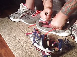 Knife tease and cut sneakers