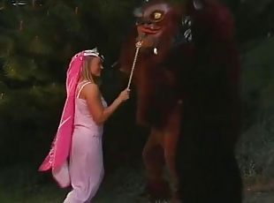 Blonde Lea de Mae fucked by two monsters in her eager pussy