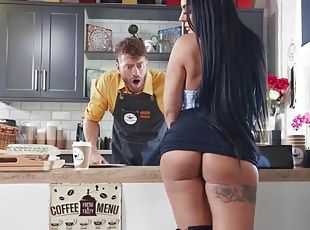 Banging The Barista: Lazy Coffee Shop Barista Xander Corvus screwed by Hot Brunette Melissa Mills