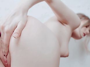 masturbácia, teenagerské, prstovanie, blondýna, prirodzené, sólo