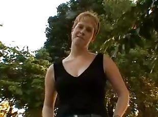 utomhus, avsugning, milf, hardcore, avrunkning, par, smutsig, pov, man, blond