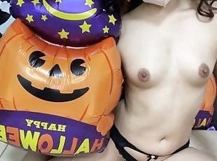 traseiros, masturbação, orgasmo, amador, japonesa, dedos, hentai, pequeno, halloween