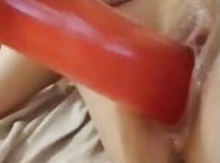 Dirty slut fucks herself w/ huge thick dildo