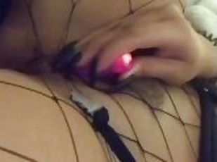 cul, masturbation, orgasme, amateur, ados, jouet, résille, solo