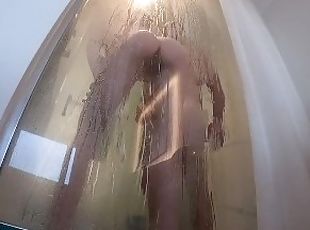 bañando, clítoris, babes, estrella-del-porno, ducha, tetitas