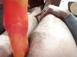 arsch, klit, haarig, immens, masturbieren, muschi, dilettant, spielzeug, fest-tight, dildo