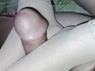 The wife jerked off her legs in beautiful socks, a lot of sperm on her legs and fingers