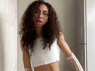 masturbation, transsexuelle, amateur, ejaculation-sur-le-corps, ébène, black, solo, blanc, brunette