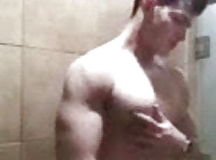 bañando, masturbación, amateur, polla-enorme, gay, ducha, musculada