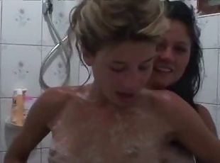 bañando, amateur, babes, lesbiana, ducha, húmedo, tetitas, calientapollas