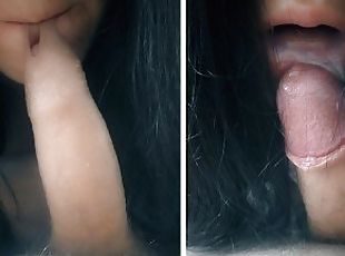 amatir, blowjob-seks-dengan-mengisap-penis, cumshot-keluarnya-sperma, buatan-rumah, menelan, sudut-pandang, berhubungan-dengan-wajah, sperma, berambut-cokelat, penis