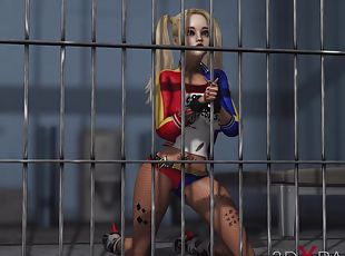 Hot sex with a cute teen wearing Harley Quinn outfit in the prison