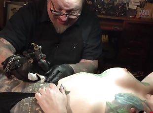 Marie Bossette gets a painful tattoo on her leg