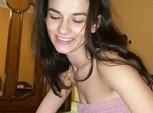 orgasme, chatte-pussy, maigre, fellation, hardcore, couple, point-de-vue, mignonne, rasé, brunette