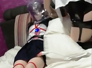 Breathplay in bondage - Kigurumi