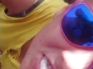 Outdoor mountain peak blowjob with cum in mouth