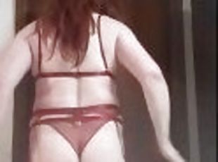 amateur, rousse, lingerie, solo