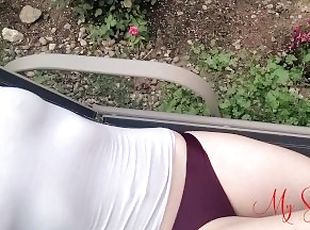 mamelons, en-plein-air, chatte-pussy, amateur, milf, maman, mère, solo, humide