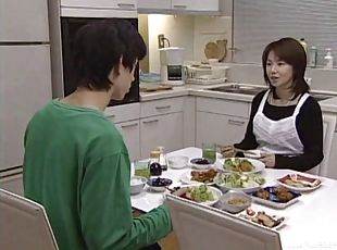 Japanese housekeeper does the dishes then works his cock