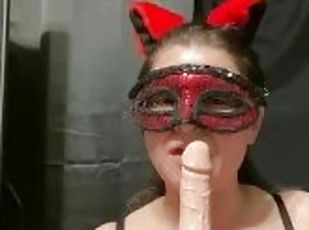 store-pupper, amatør, blowjob, milf, naturlig, dildo, pupper, kveling, brunette, maske