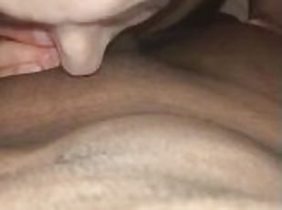 Girlfriend deep throating & gagging on his big cock