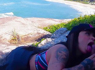 rumpe, utendørs, amatør, handjob, brunette, tattoo, suging