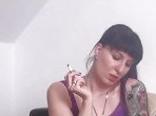 webkamera, fetišistické, fajčenie-smoking, bruneta, realita