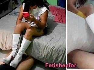 paja, bragas, corrida, amante, leche, blanca, botas, dominación-femenina, cuero