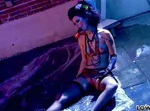 Evil babe Karlie Monata performs a Halloween solo