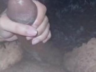 onani, amatør, cumshot, ebony, stor-pikk, handjob, våt, pikk