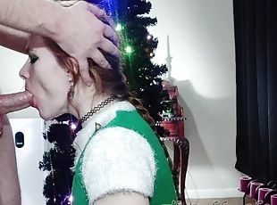 Cute Redhead Elf gets throatfucked and cum in throat 4 Christmas Side View - TheGoddessOfLust